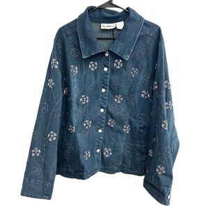 Vintage Flashback Floral Embroidered Denim Jacket Sz 2X